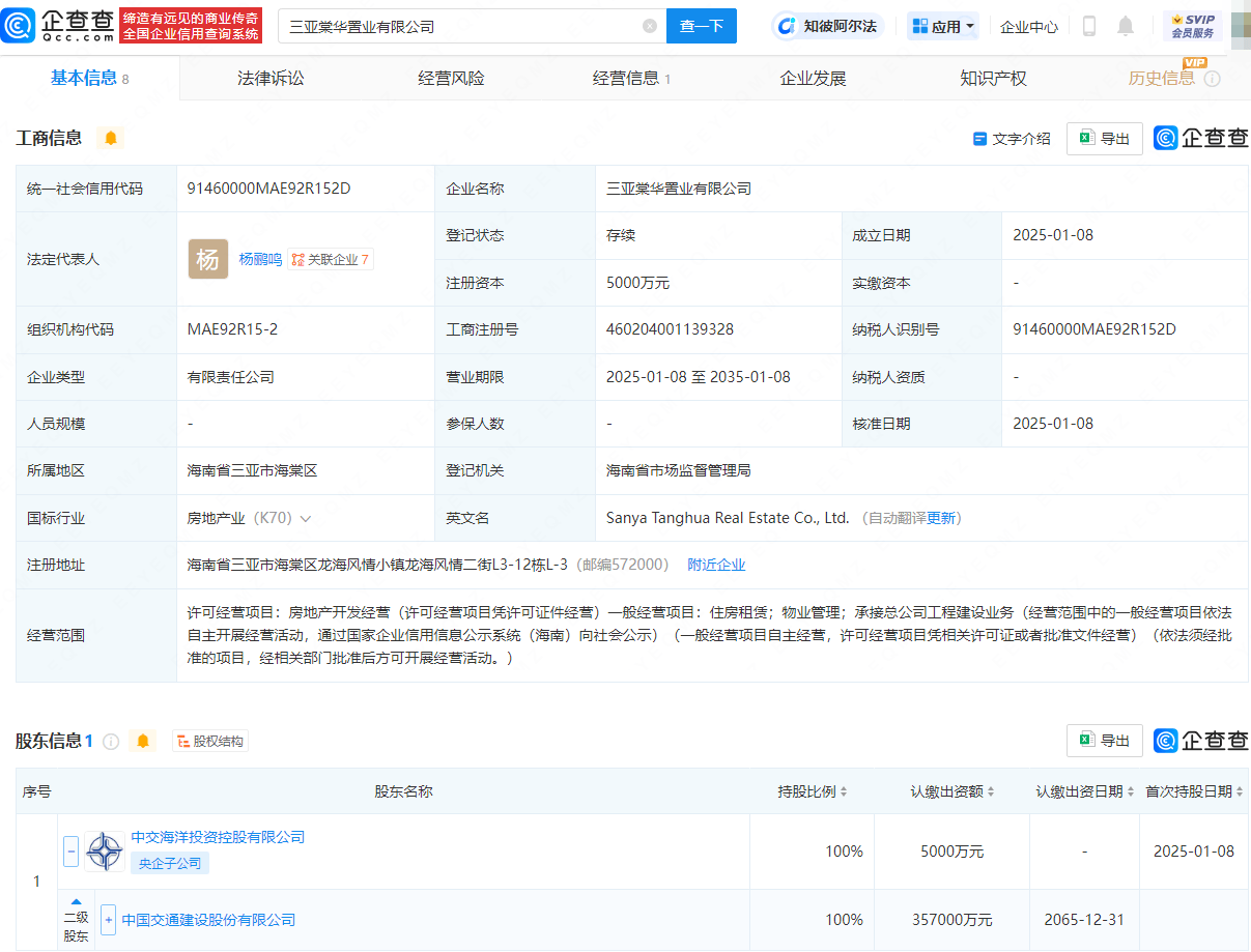 中国交建落子三亚 5000万注册资本背后的战略图景
